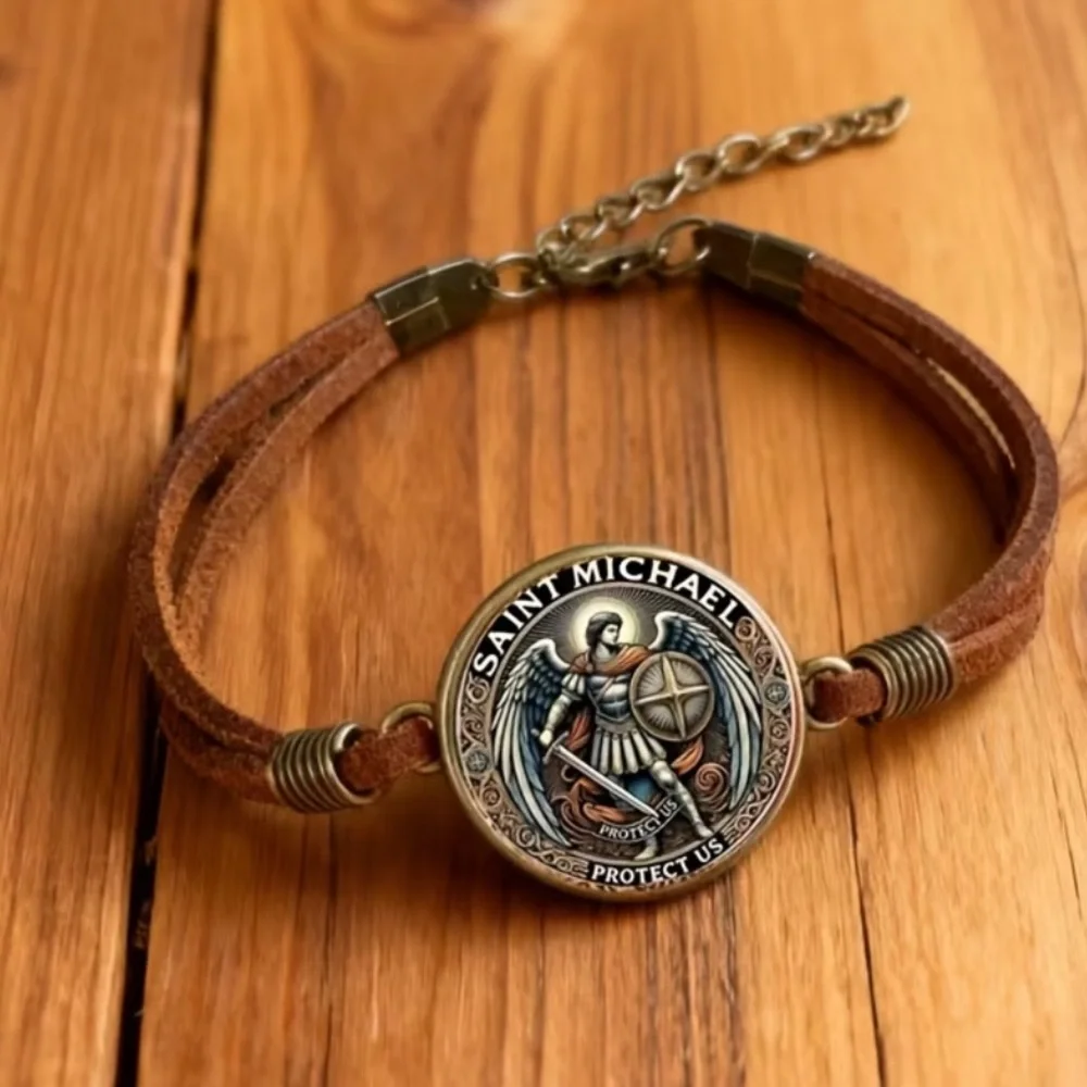 St Miguel/Michael “Protect Us” Prayer Religious Protection Angel men’s bracelet